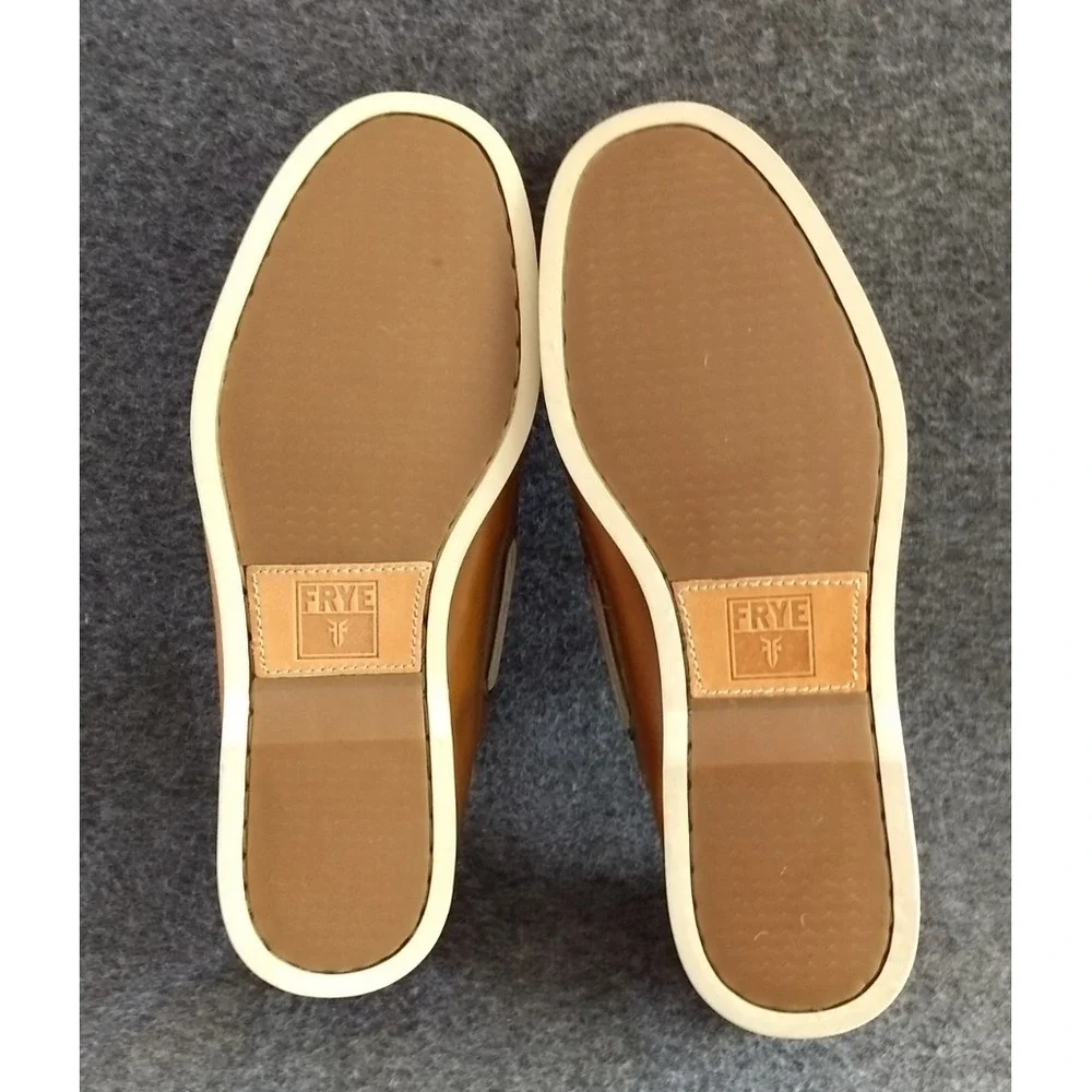 FRYE Leather Sully Boat Shoes Mens 8 Caramel Brown Slip On Lace Up Loafers